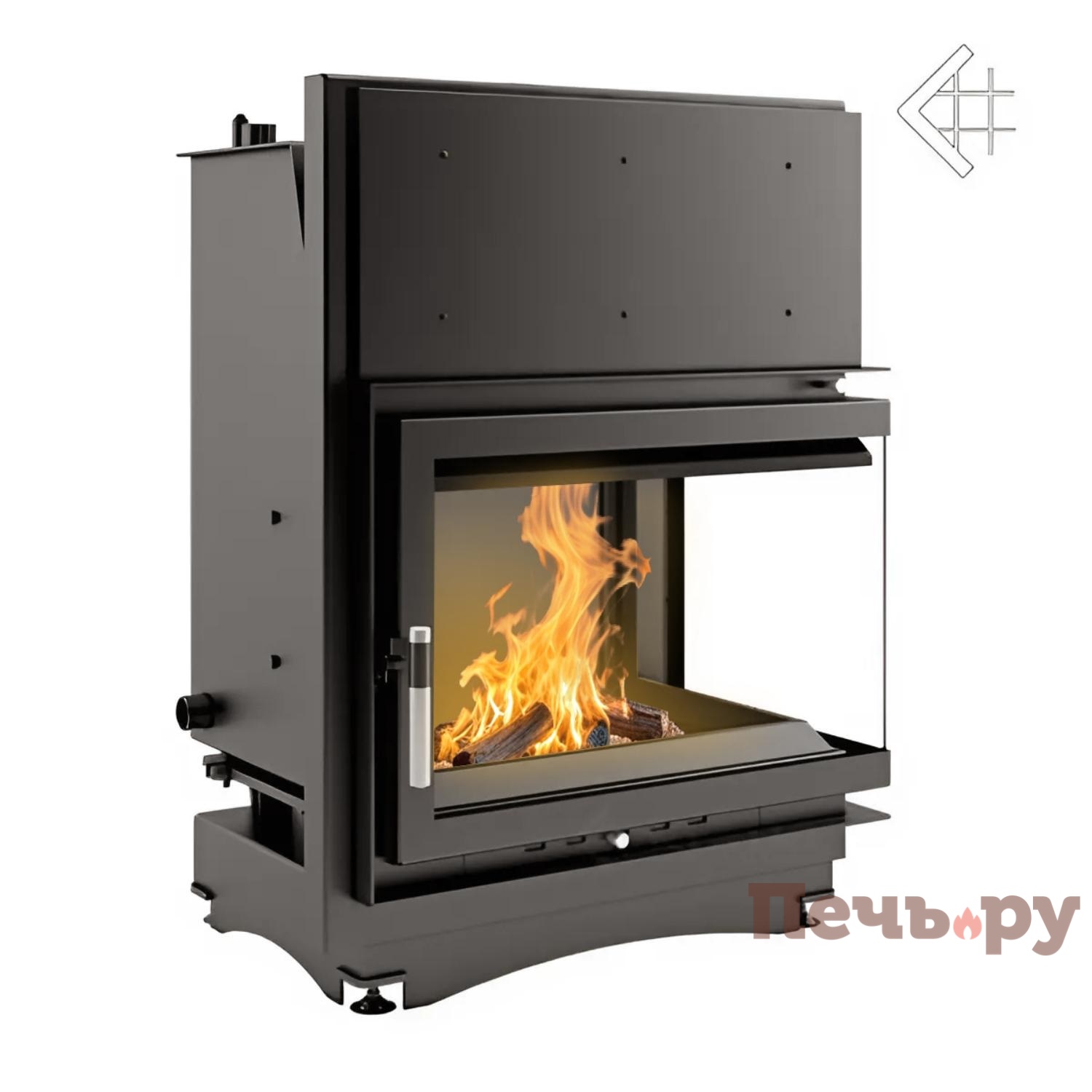 Каминная топка Kratki  Zuzia/PW/BP/15/BS/W (угловое стекло справа, змеевик) видео
