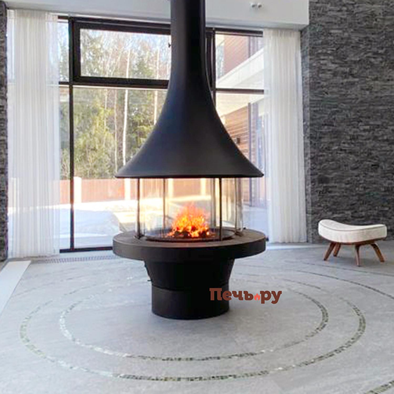 Готовый камин Bordelet Eva 992 центральный со стеклом видео