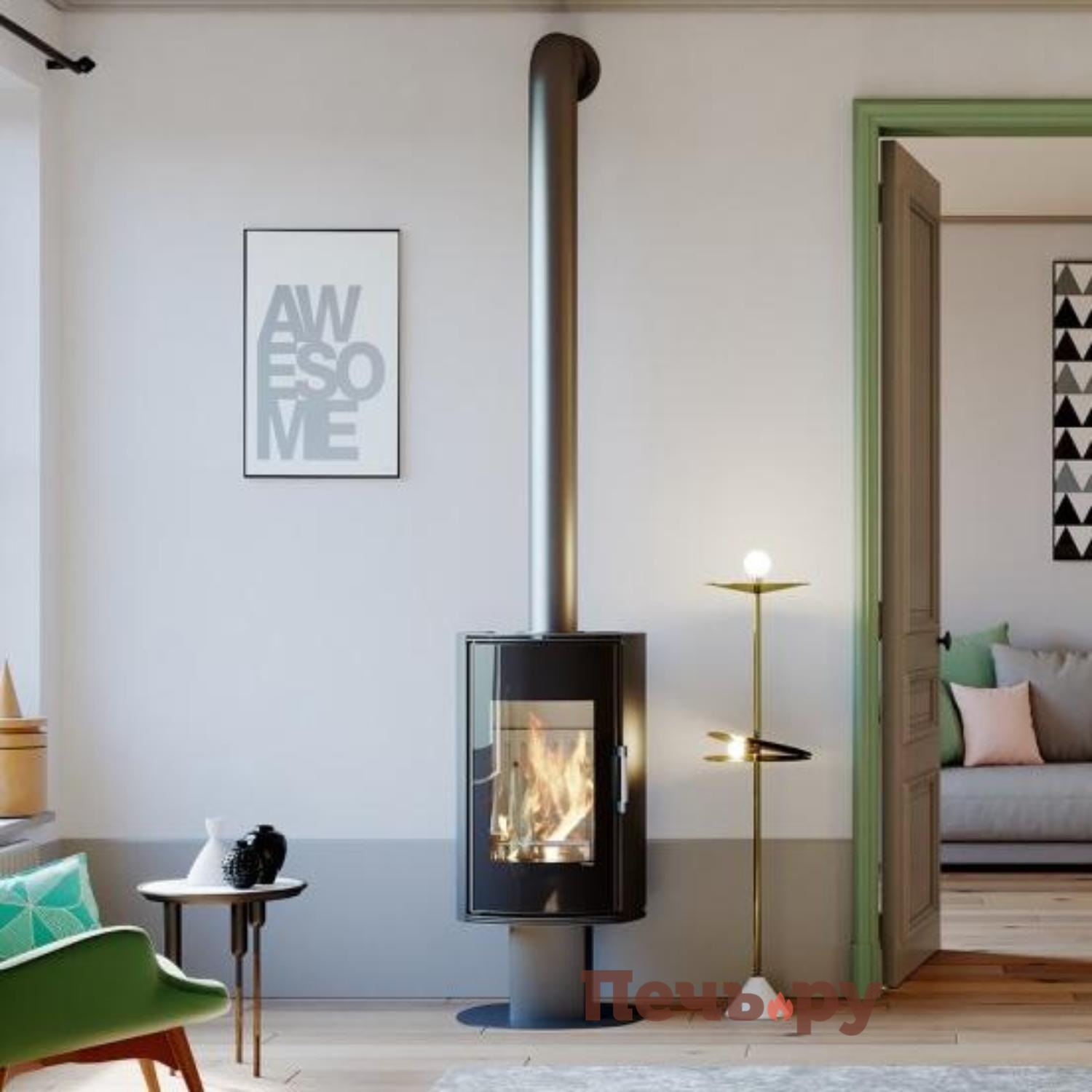 Печь камин Defro Home Orbis Top, 9кВт (черная футеровка) видео