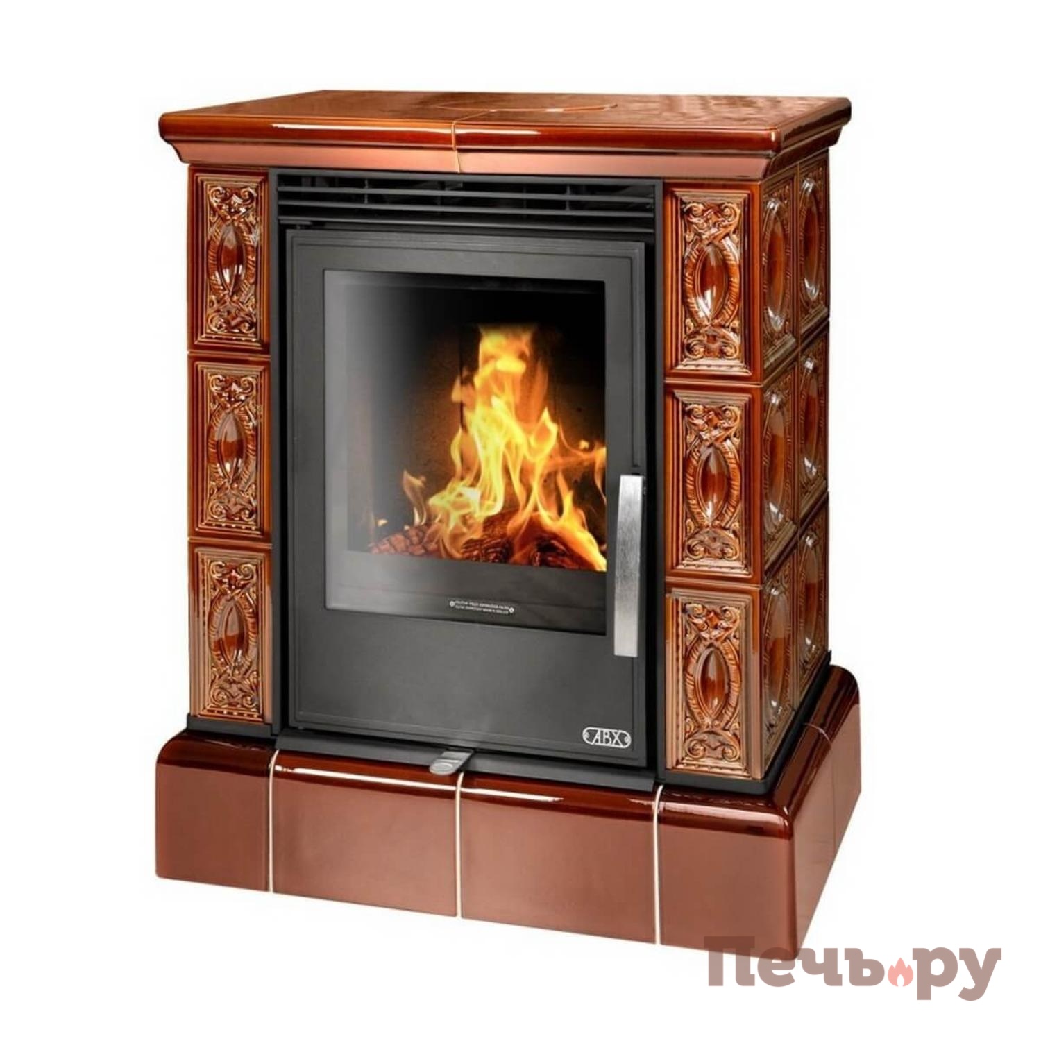 Кафельная печь ABX Helvetia KPI, с кафельным цоколем, с допуском воздуха видео