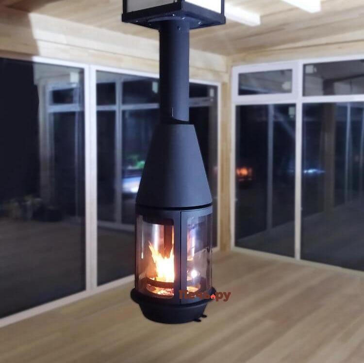 Дровяной камин Traforart Central Arlet черный, высокое стекло видео