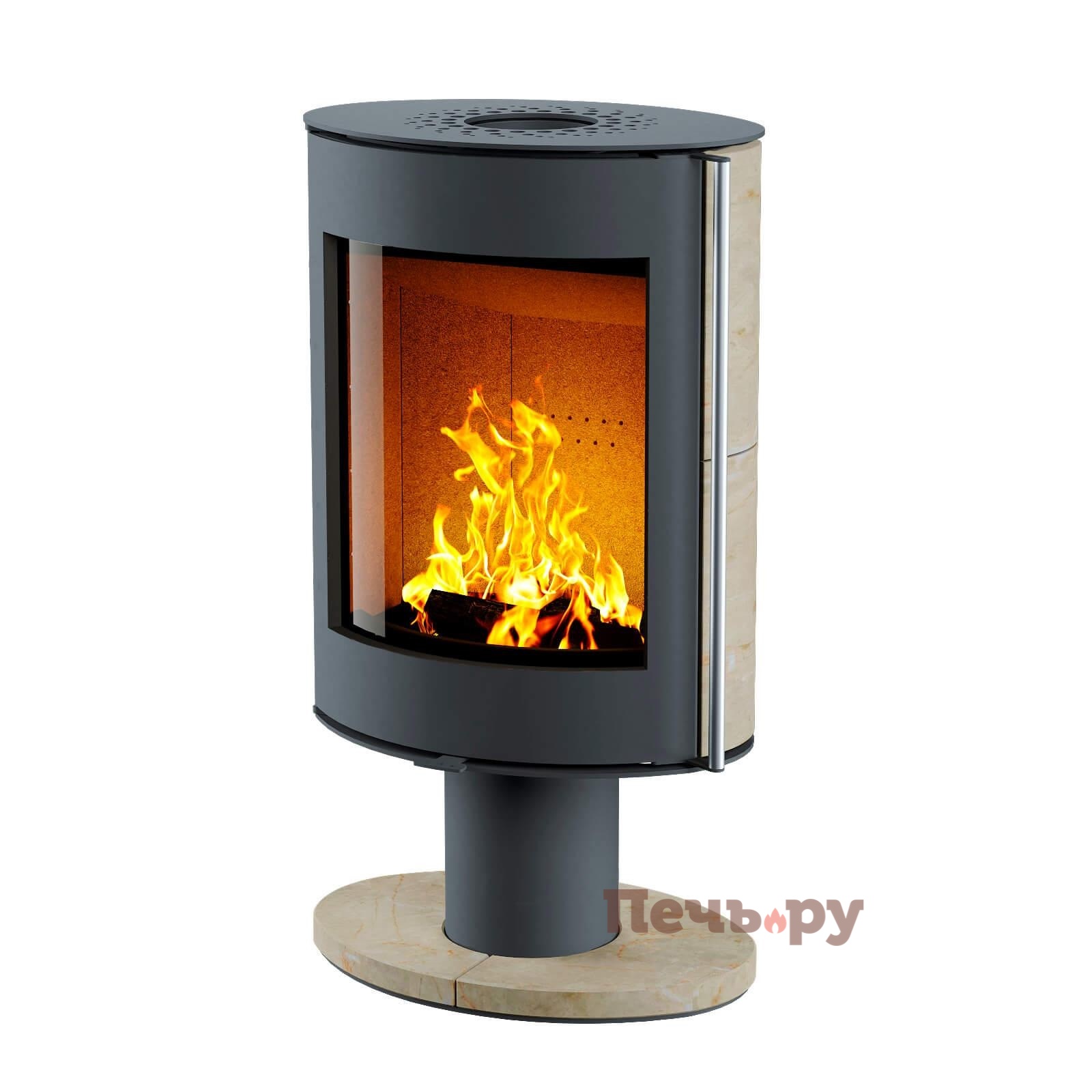 Печь камин Астов Oval (Овал), бока и основание ноги из камня видео