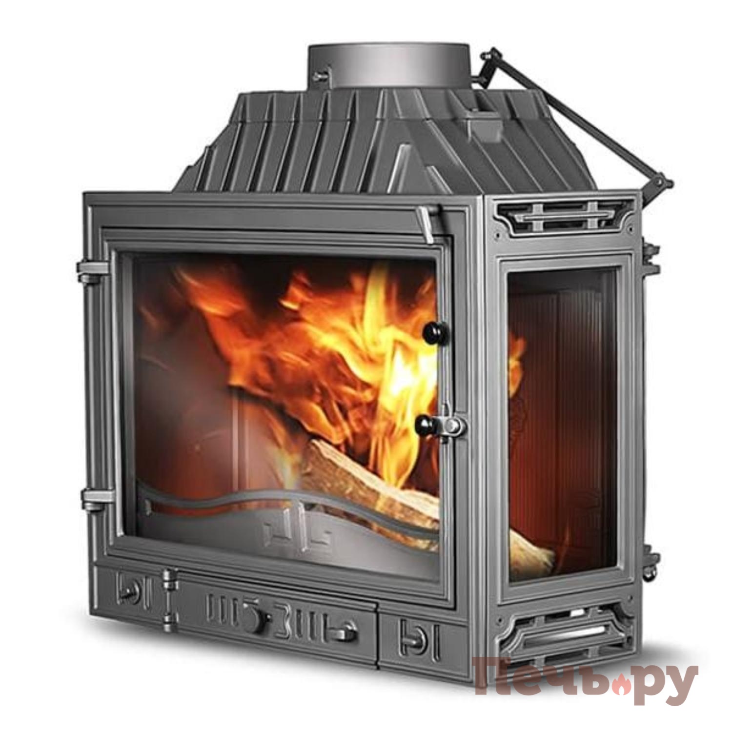 Каминная чугунная топка Kaw-Met W4P-правое (2 стекла) 14,5 кВт видео