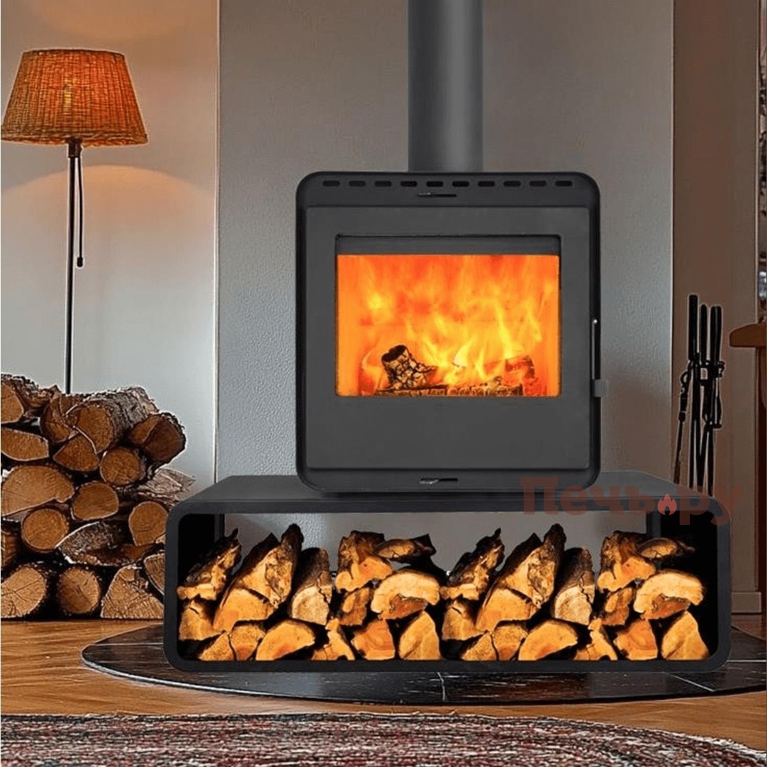 Печь камин Denner Fire Lumen Nest с дровником видео